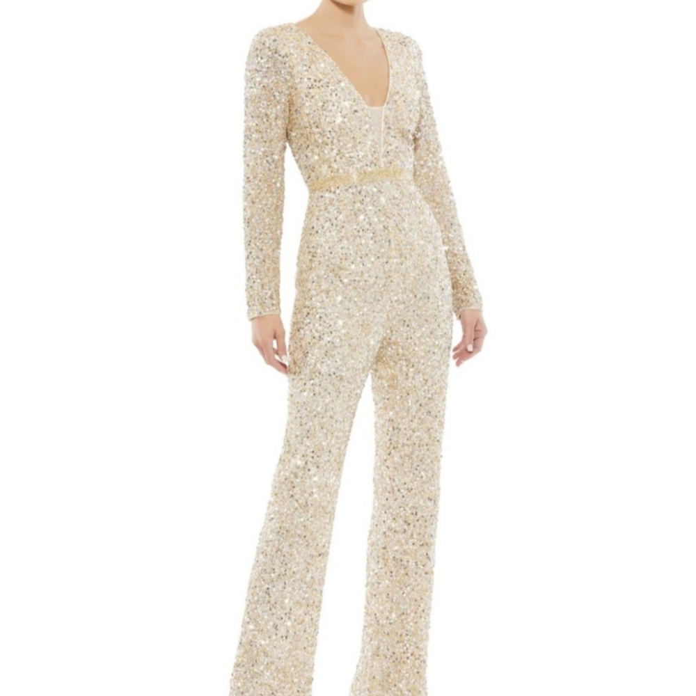 NWT MAC DUGGAL Mac Duggal 5411 Long Sleeve Sequin Jumpsuit size 0